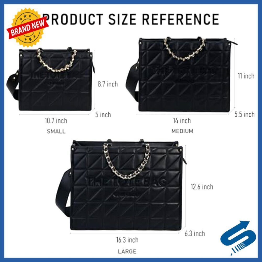 Quilted Tote Bag Elegant Retro Minimal Chic Top Handle Detachable Shoulder Strap - Picture 3 of 6